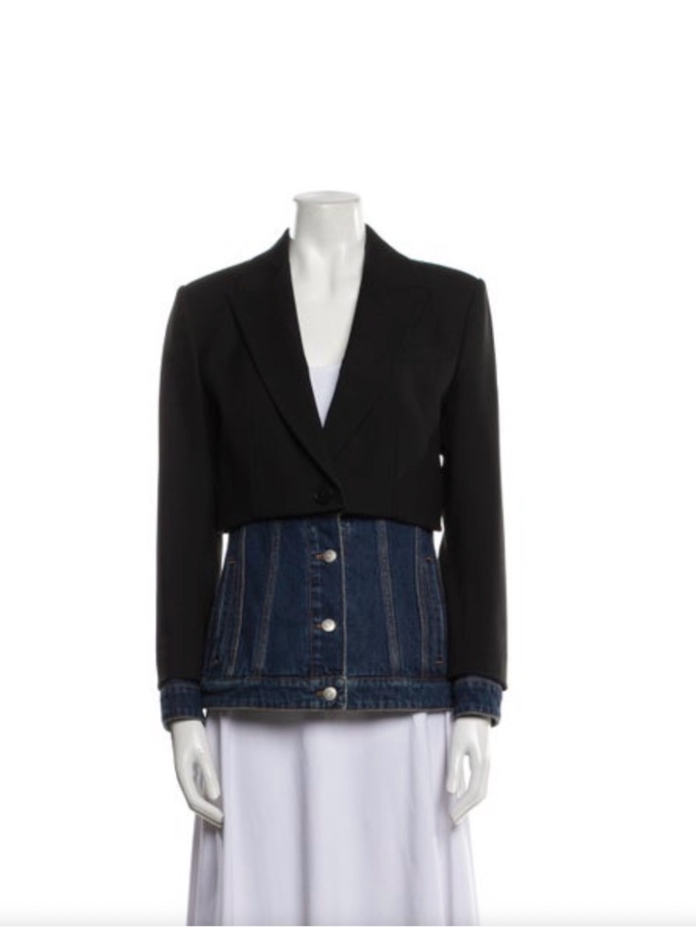 Alexander McQueen Black Cropped Blazer with Denim Panel - Women
